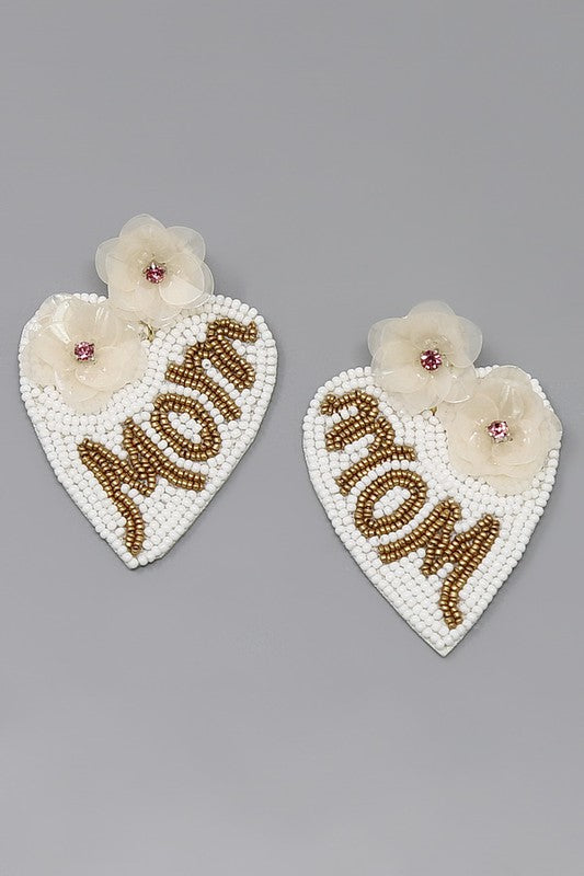 MOM Heart Seed Bead Earrings