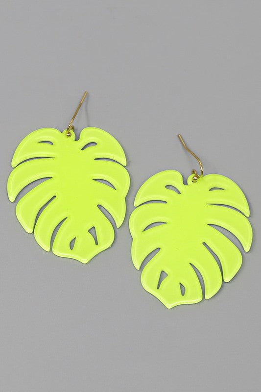 Tropical Leaf Neon Earrings